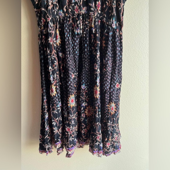 Anthropologie Lola P. Women Floral Mini Short Sleeve Dress Small Brown Boho - Picture 3 of 9